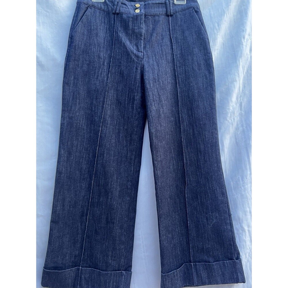 Zac & Rachel Wide Leg Cropped Cuffed Denim Jeans Size 6 Stretch Blue Chic Pants